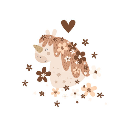 Cartoon unicorn. decor elements. Colorful vector illustration for kids, flat style. baby design for card, print, poster, cover.のイラスト素材
