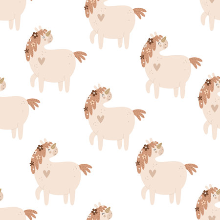 seamless pattern with cartoon unicorns. magic. Colorful vector flat style for kids. Animals. hand drawing. baby design for fabric, print, wrapperのイラスト素材