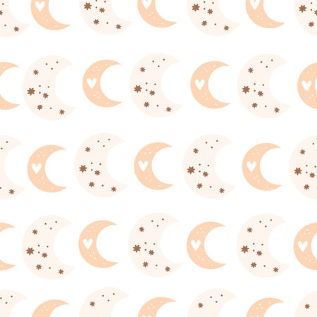 seamless pattern with cartoon moon, decor elements. Colorful vector flat style for kids. Space. hand drawing. baby design for fabric, print, wrapper, textileのイラスト素材
