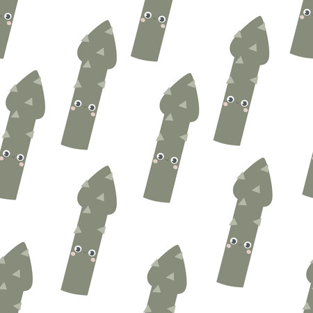 Seamless pattern with cartoon asparagus. colorful vector. hand drawing, flat style. design for fabric, print, textile, wrapperのイラスト素材
