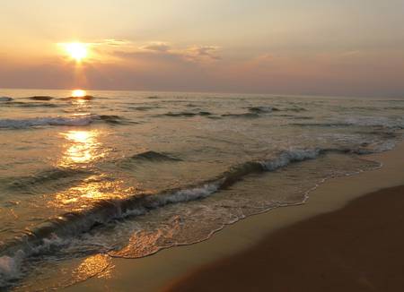sunset on the beach の写真素材