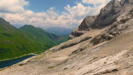 Marmolada and Mountain Lake - Alps の写真素材