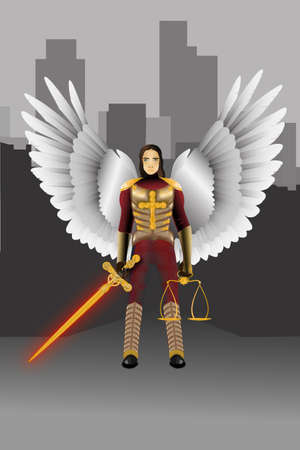 Angel warrior standing with a sward and a scaleのイラスト素材