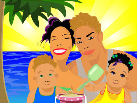 happy family on the summer holidayのイラスト素材