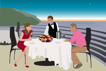 man and women having dinner on a  terraceのイラスト素材