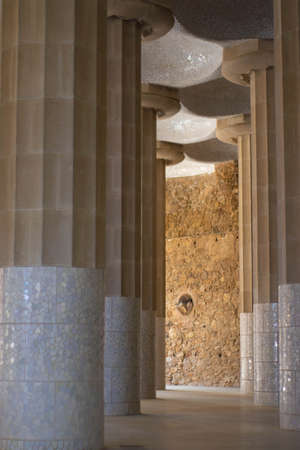 BARCELONA, CATALONIA, SPAIN - APRIL  05 2021: The famous Parc GÃ¼ell  designed by the architect Gaudi in the city of Barcelona.のeditorial素材