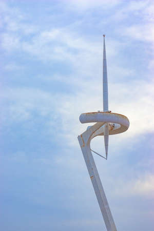 BARCELONA, CATALONIA  SPAIN; APRIL 20 2021: View of the Calatrava tower in Montjuic at the Anella OlÃ­mpicaのeditorial素材