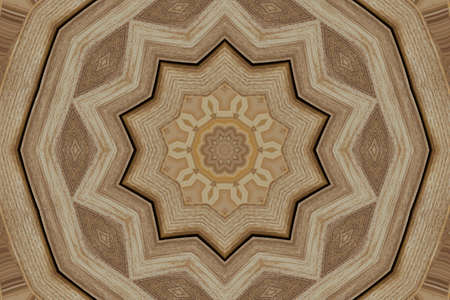 Symmetric uniquelly carefully carved ornament on wood digitally generated