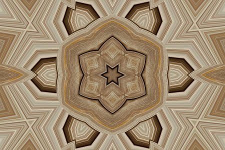 Symmetric uniquelly carefully carved ornament on wood digitally generatedの写真素材