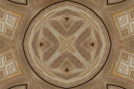 Symmetric uniquelly carefully carved ornament on wood digitally generated