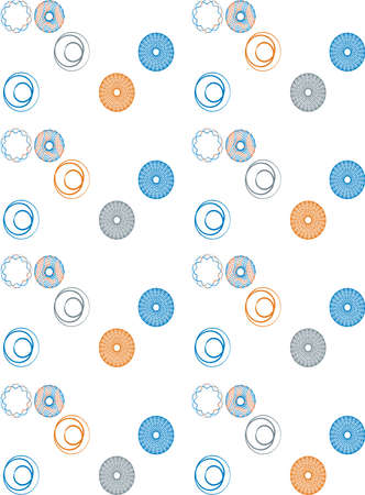 Geometric seamless pattern with circles, triangles and lines of different color, trendy abstract background. Vector illustration in 1990s style for wallpaper, backdrop, wrapping paper, textile print.のイラスト素材