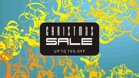 Christmas sale on blue and golden ornaments background vector illustration.