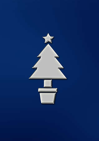 Metal plate christmas tree digitally generated on dark blue background christmas cardの写真素材