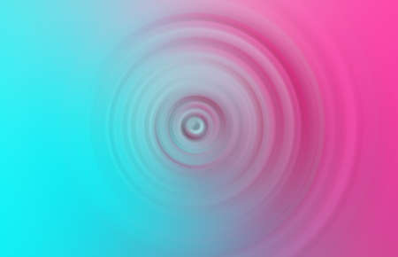 Top view water drop falling into water making a perfect concentric circles digitally generated in pink and cyanの写真素材