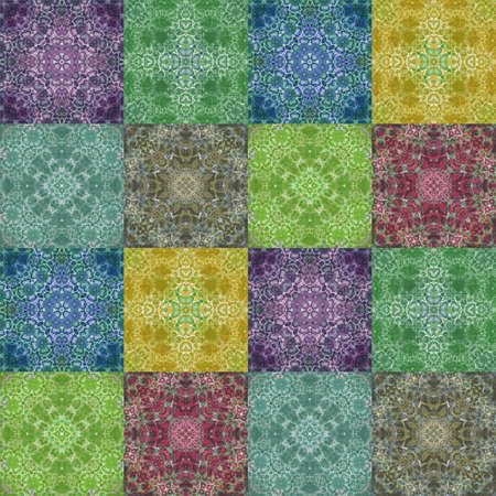 16 Colorful vintage ceramic tiles wall decoration digitally generated