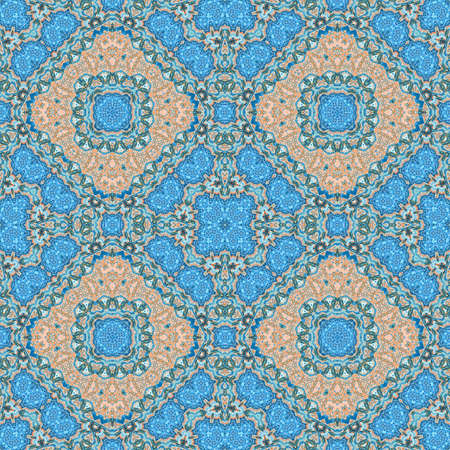 Colorful vintage ornamented ceramic tiles wall decoration in turquiose and golden.