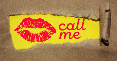 Call me text and a liss under torn bworn paper. Love date Romance concept.の写真素材