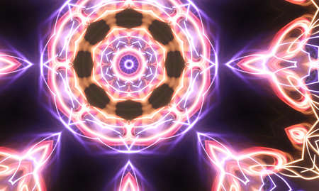 Purple orange lilac neon glowing geometric mandala fantasy fractal. Esoteric theme. Meditation...