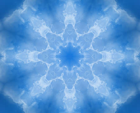 Light blue kaleidoscope background pattern looking like snowflake. Christmas concept.