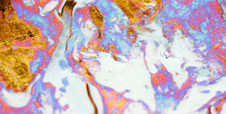 Bright abstract art background.reminding Mineral stone texture.White, golden, pink and blue paint...