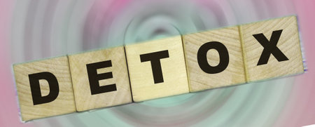 Detox Word on wooden blocks on abstract background. Healthcare concept.の写真素材