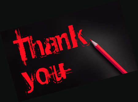 Thank you words and yellow pencil. Gratitude or donation concept.の写真素材