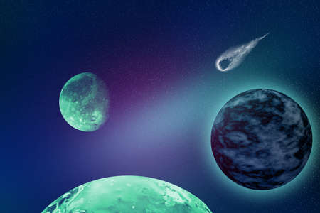 Planets and stars, constelations and Universe Nebula on Milky Way. Scientific futuristic esoteric...