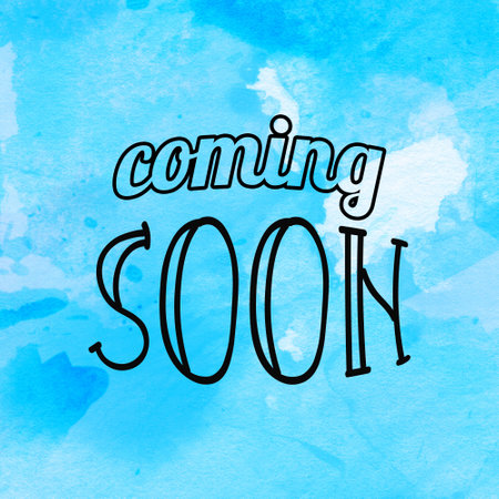Coming soon words lettering written on watercolor creative background. Show business concept.の写真素材