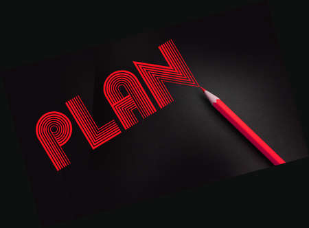 Plan word and yellow pencil on black background. Future Business Career planning concept.の写真素材
