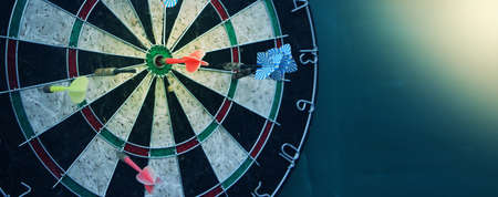 Darts target closeup. Success hitting target aim goal achievement concept.の写真素材