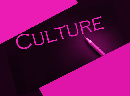 Culture word typed in yellow on black paper, social concept background.の写真素材