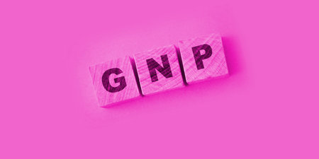 GNP Gross Domestic Product word made with wooden blocks on yellow background.の写真素材