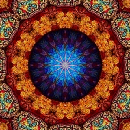 Magic mystic fantasy fractal. Esoteric neon glowing geometric mandala. Kaleidoscopic background.