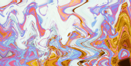 Bright abstract art background.Splashing in the paper. Mineral stone texture.White, orange, yellow red and blue paint mix wallpaper. Fluid, color liquid flow effect. Watercolor, acrylic waves, swirlsの写真素材
