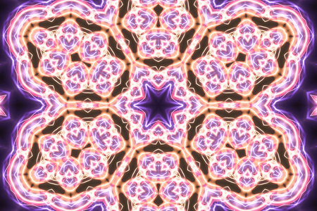 Magic mystic fantasy fractal. Esoteric neon glowing geometric mandala. Kaleidoscopic background.の写真素材