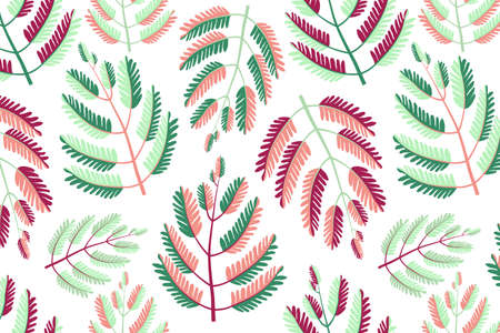 Nice bush plant vector seamless pattern. Green and pink leaves illustration for print design, fabric, textile, background, wallpaper, cover, calendarのイラスト素材