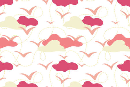 Light blue vector seamless pattern with doves in the sky. Flying birds in cloudy illustration for fabric, textile, banner, calendar, wallpaper, background, cover, wrapping paperのイラスト素材