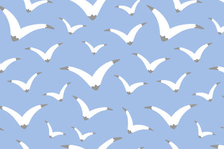 Seagulls on light blue background. Flying birds illustrationのイラスト素材