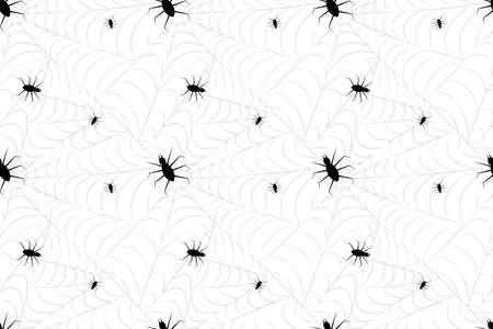 Dark spider web on light background seamless pattern. Vector cobweb halloween hand drawn illustration for fabric, textile, wallpaper, wrapping paperのイラスト素材