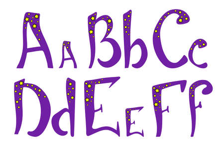 Magician alphabet for halloween. Latin uppercase and lowercase hand-drawn lettering. A, B, C, D, E, F letters for your design, banner, logo, type, card, poster.のイラスト素材