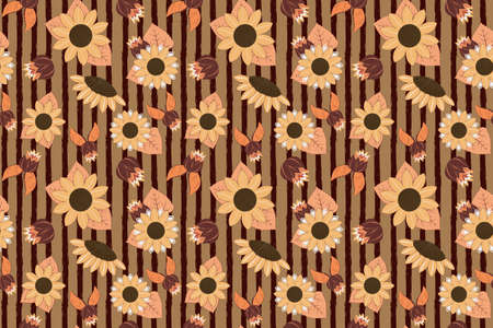 Vintage sunflower vector seamless pattern. Calm beige floral repeated design. Stylish botanical illustration in autumn mood for fabric, textile, cover, wallpaper, calendar.のイラスト素材