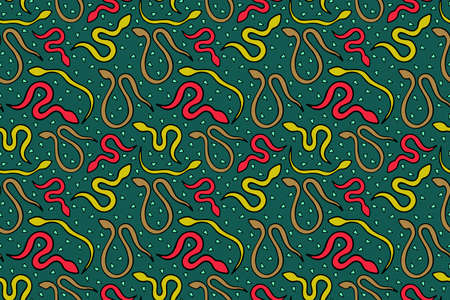 Bright snake vector seamless pattern. Hand drawn repeated reptile illustration for fabric, textile,...