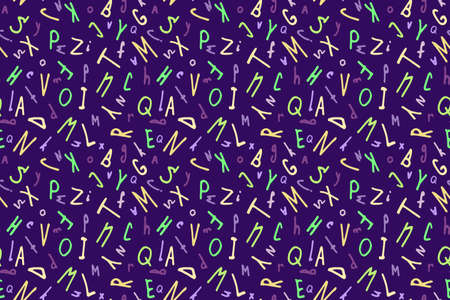 Tender purple kid letter, vector seamless pattern. Child repeated background for wallpaper, notebook covering, greeting card, backpack textile.のイラスト素材