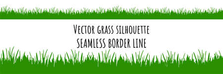 Green grass vector seamless border line. Meadow herbs seamless card frame, spring badge. Hand drawn sketch illustration. Scrapbooking itemsのイラスト素材