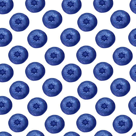Ripe blueberry watercolor seamless pattern. Geometrical fresh berry repeated background. Big organic...