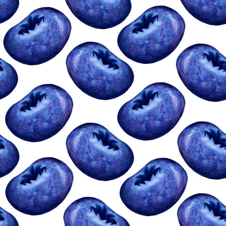Big blueberry watercolor seamless pattern. Geometrical berry isolated on white background for textile, fabric, wrapping, cover. Side viewの写真素材