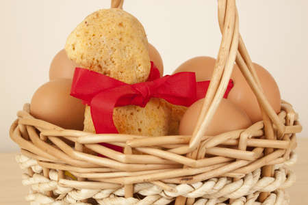 Basket with eggs and a lamb cakeの写真素材