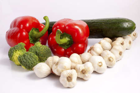 The ingredients for meal - peppers, garlic and broccoliの写真素材