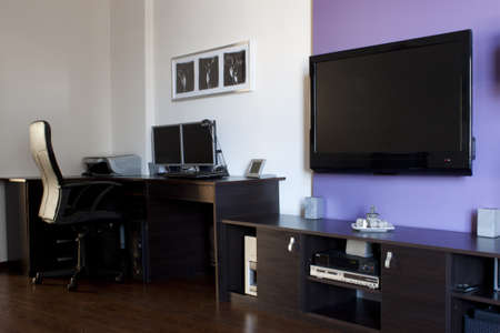 Modern living room with LCD TVの写真素材