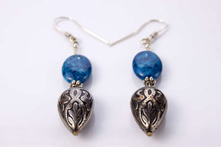 Silver and blue earringsの写真素材